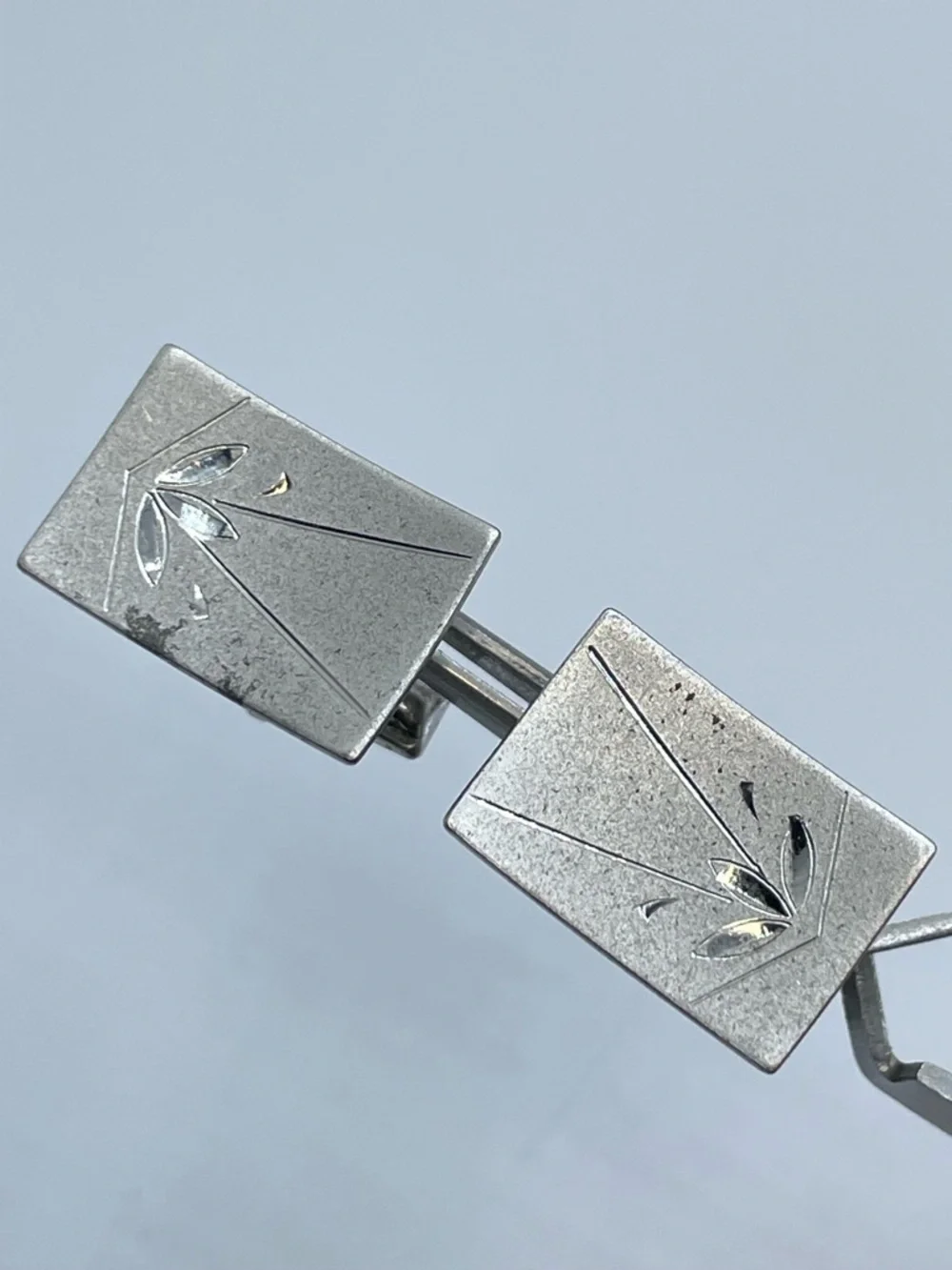 925 Sterling Silver Engraved Rectangle Cufflinks Vintage Minimalist Timeless